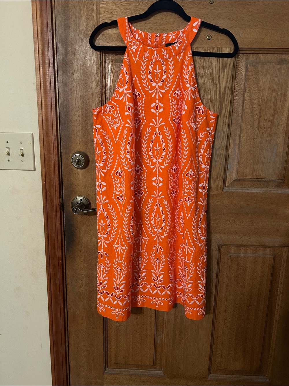 Ann Taylor Orange and White Embroidered Midi Dress NWOT